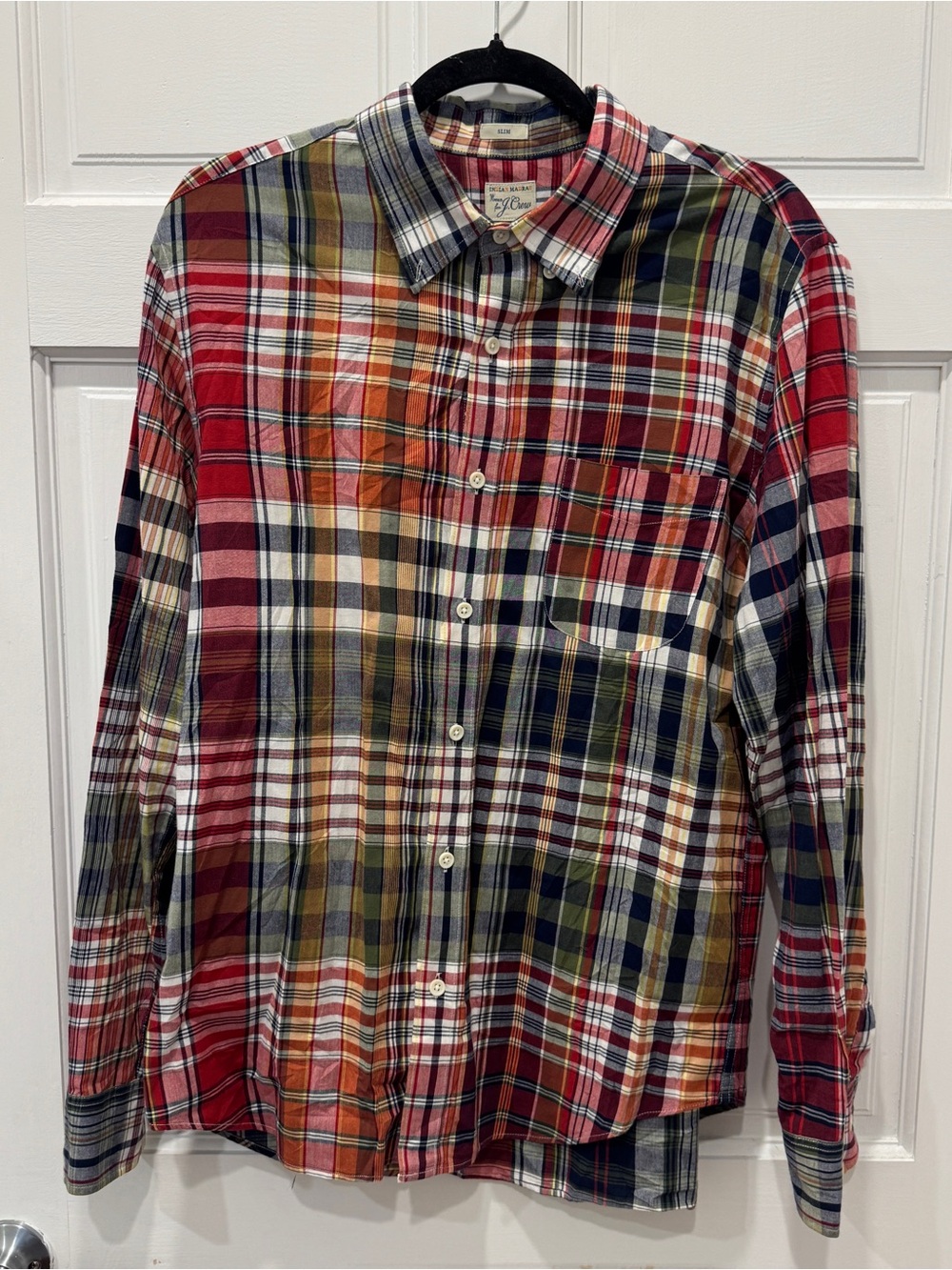 J.Crew Indian Madras Plaid Shirt L Slim Fit Preppy Ivy League Coastal Grandpa